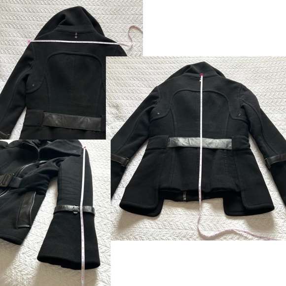 Rudsak Fitted Cropped Wool Jacket Leather Trim Bell Sleeves Black Size S - Picture 13 of 16